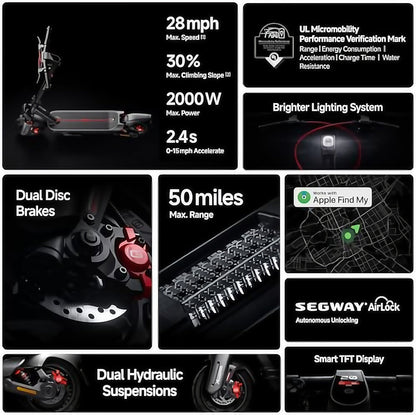 Xiaomi Ninebot E2 Pro E-Scooter - Extended Range, Fast Fold, 10" Tires, Headlight - Adult