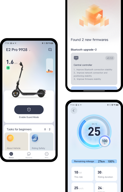 Xiaomi Ninebot E2 Pro E-Scooter - Extended Range, Fast Fold, 10" Tires, Headlight - Adult